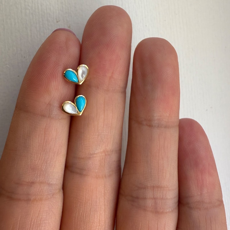Gemella Turquoise & Mother of Pearl Sweetheart Stud Earrings