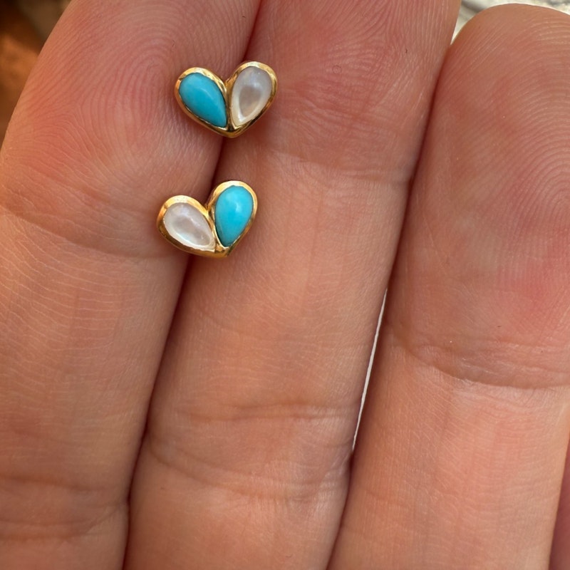 Gemella Turquoise & Mother of Pearl Sweetheart Stud Earrings