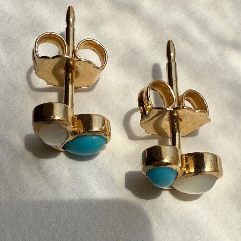 Gemella Turquoise & Mother of Pearl Sweetheart Stud Earrings