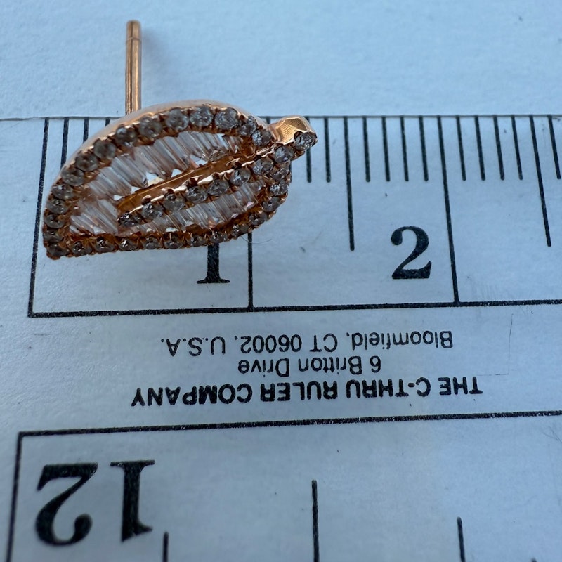 14k Rose Gold Baguette Diamond Leaf Stud Earrings