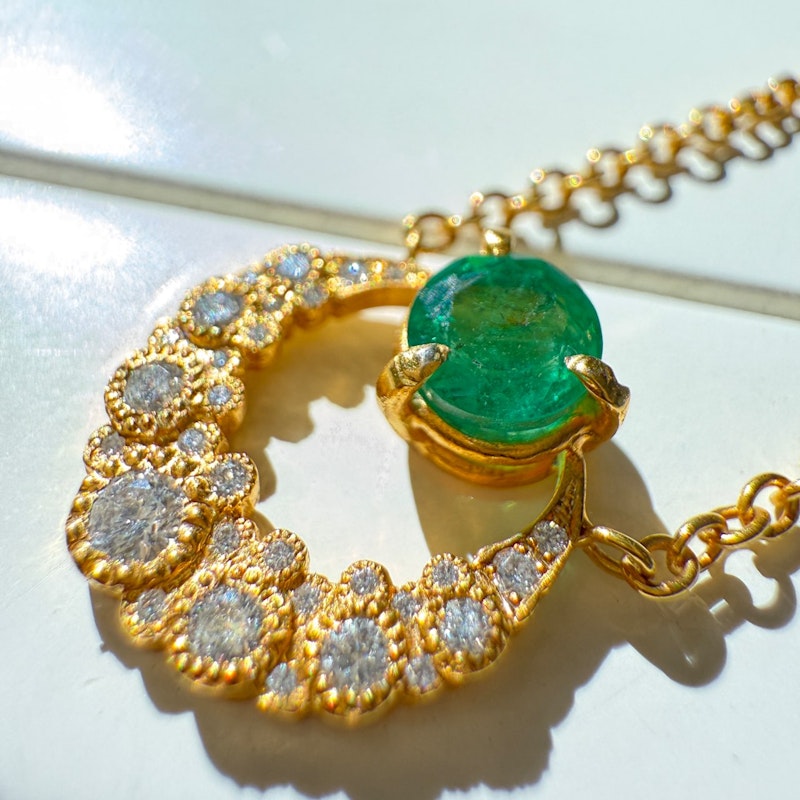 Colette 18k Yellow Gold Emerald Moon Pendant Necklace