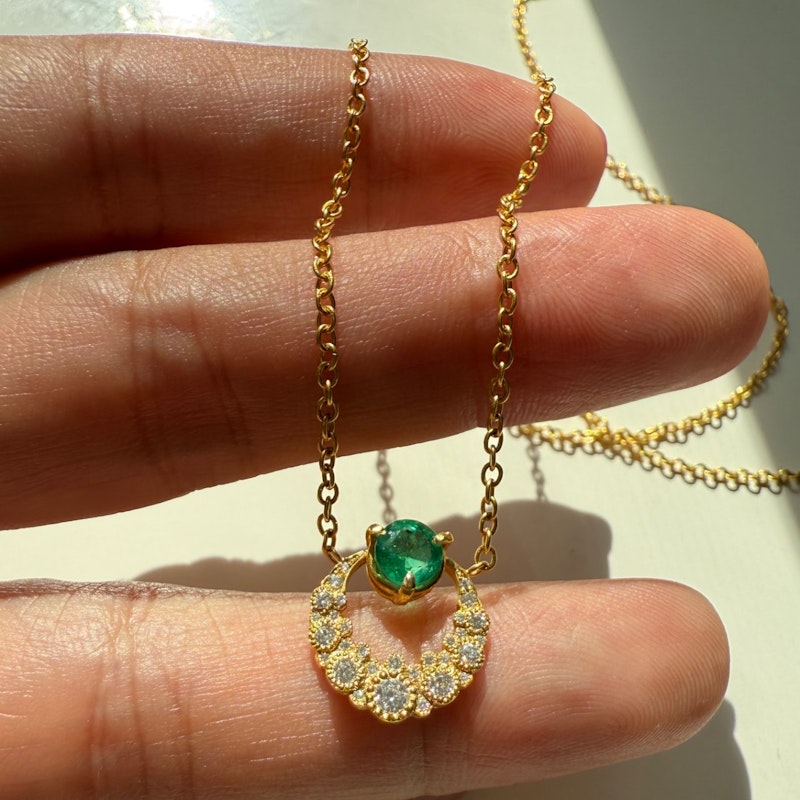 Colette 18k Yellow Gold Emerald Moon Pendant Necklace