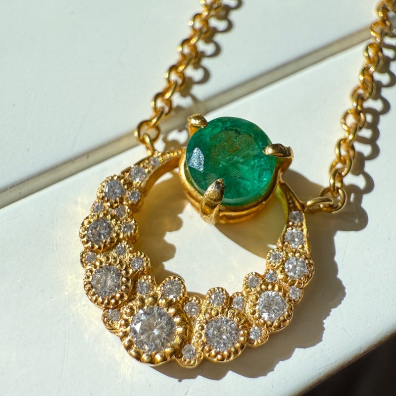 Colette 18k Yellow Gold Emerald Moon Pendant Necklace