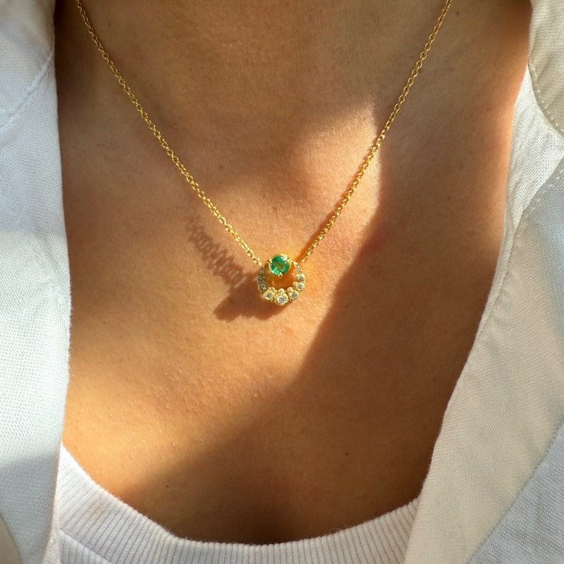 Colette 18k Yellow Gold Emerald Moon Pendant Necklace