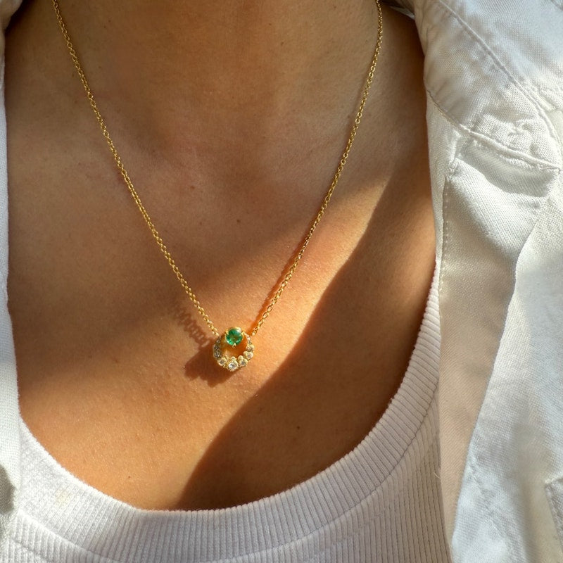 Colette 18k Yellow Gold Emerald Moon Pendant Necklace