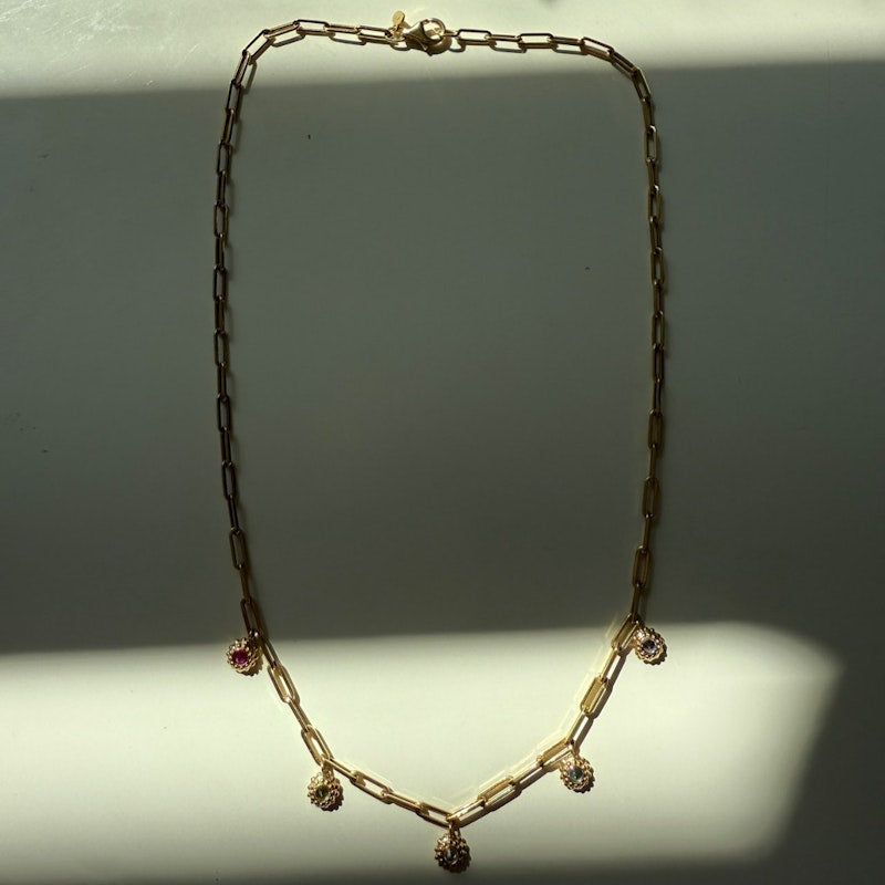 Ana Katarina 18k Yellow Gold Paperclip Chain Tribe Necklace with Multi-Gemstone Charms