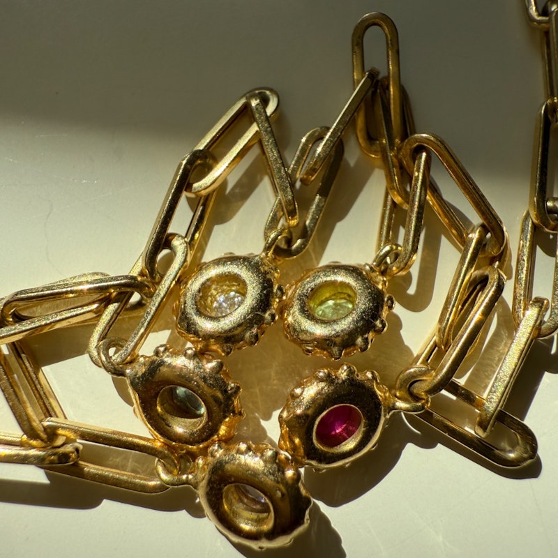 Ana Katarina 18k Yellow Gold Paperclip Chain Tribe Necklace with Multi-Gemstone Charms