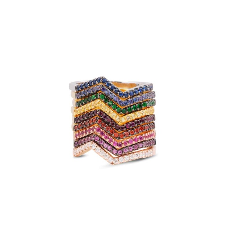 Kavant & Sharart 18k Yellow Gold Small Ziggy Ring with Orange Sapphires - sz 7 - 2 of 2
