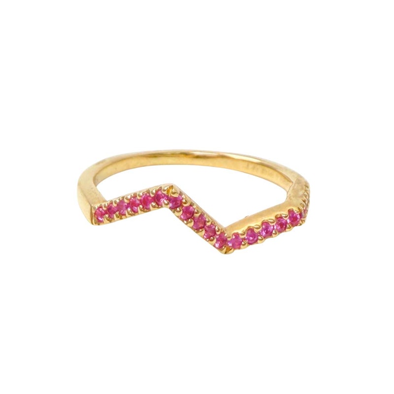 Kavant & Sharart 18k Yellow Gold Small Ziggy Ring with Pink Sapphires - sz 7