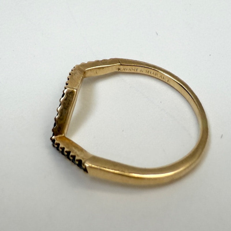 Kavant & Sharart 18k Yellow Gold Small Ziggy Ring with Black Diamonds - sz 7