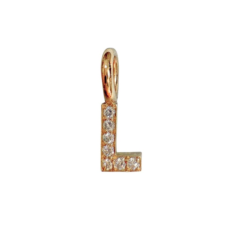 Imperfect Grace 14k Yellow Gold Diamond Mini Initial Charm – L