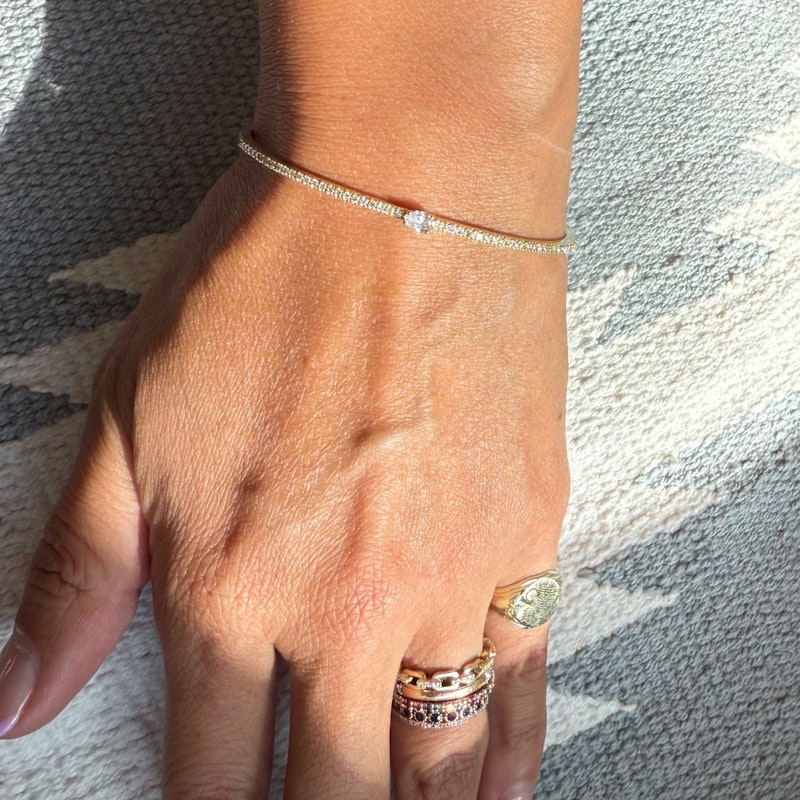18k Yellow Gold Pear-Cut Diamond & Pavé Bangle Bracelet