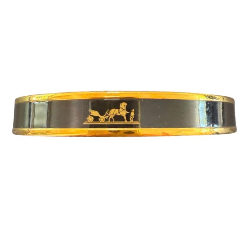 Hermes black enamel and gold tone  Carriage And Horse Bangle