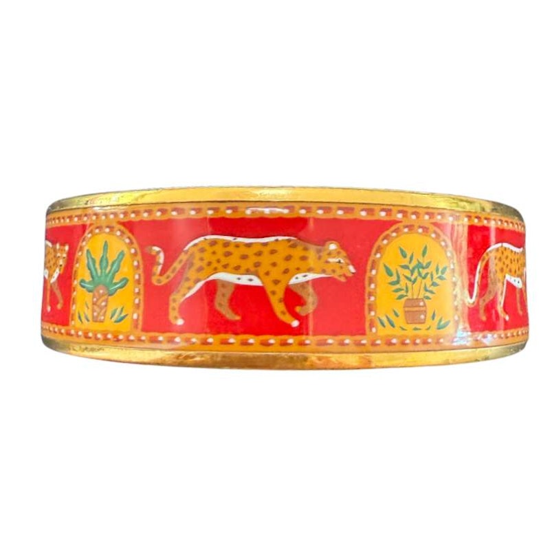 Hermes Red Red Enamel and gold tone Panther Print Bangle