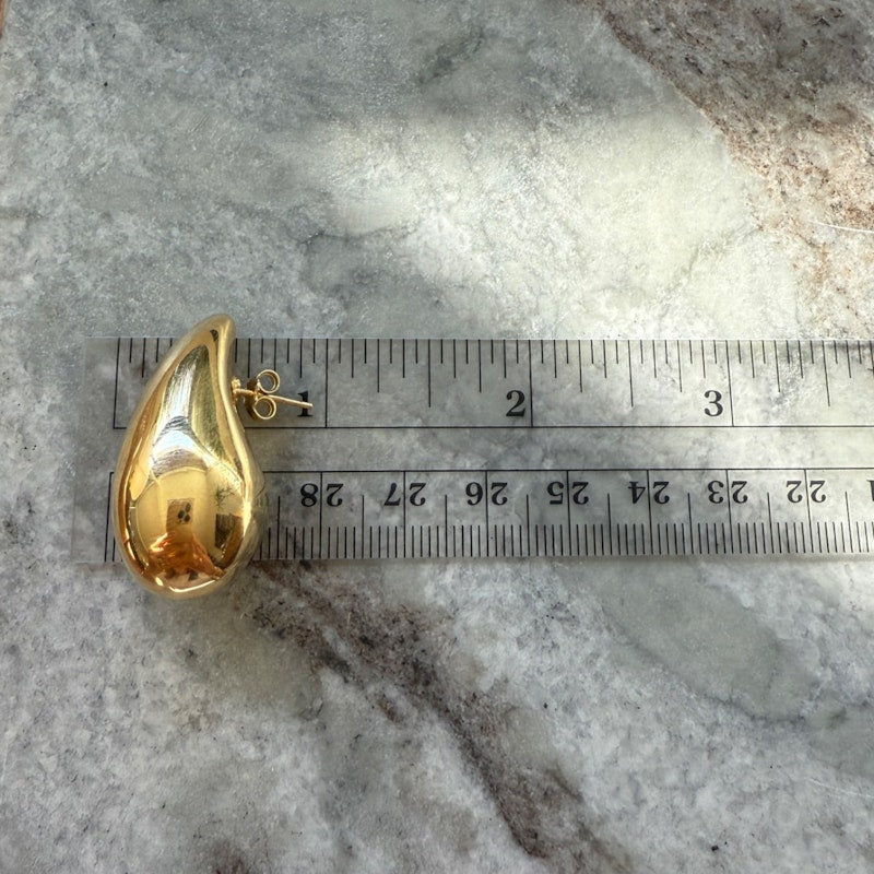 18k Yellow Gold Hollow Teardrop Earrings