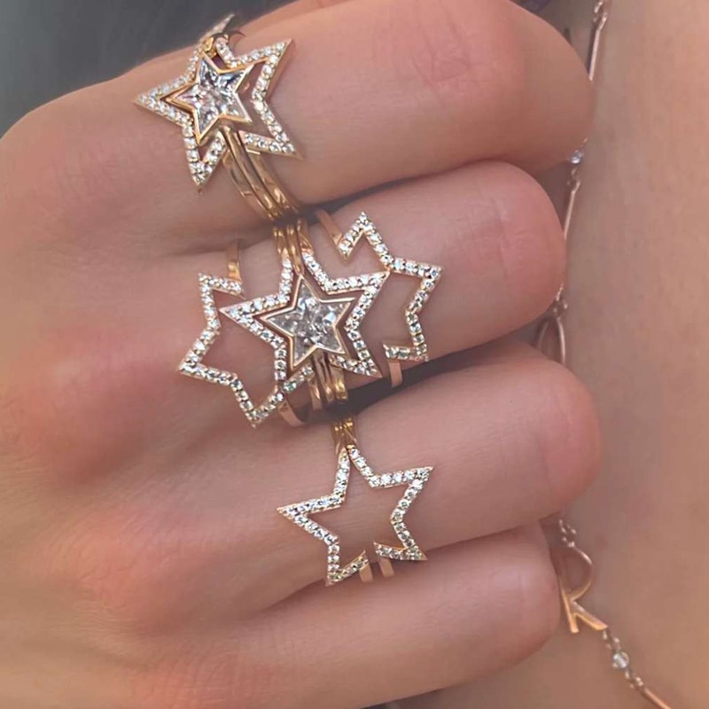 KWIT 14k Yellow Gold Diamond Star Friendship Rings Six Point