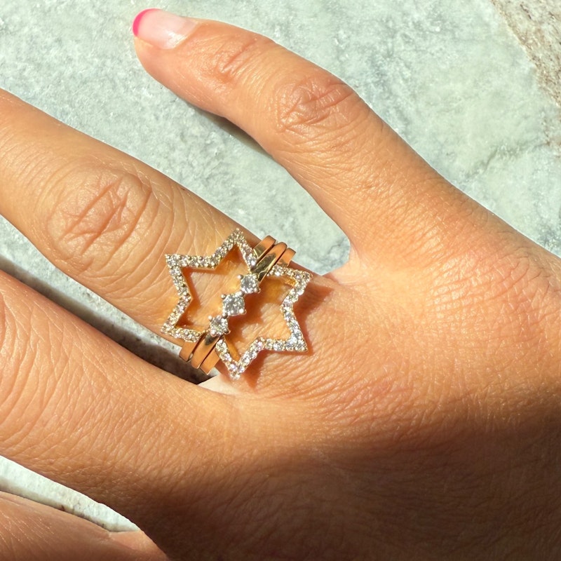 KWIT 14k Yellow Gold Diamond Star Friendship Rings Six Point