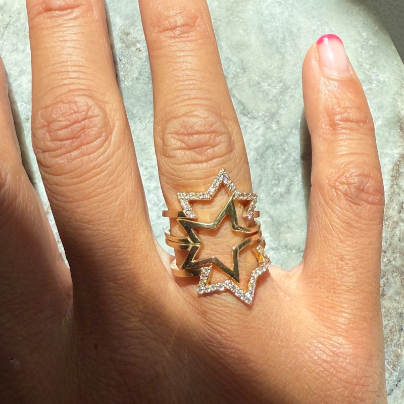 KWIT 14k Yellow Gold Diamond Star Friendship Rings Six Point