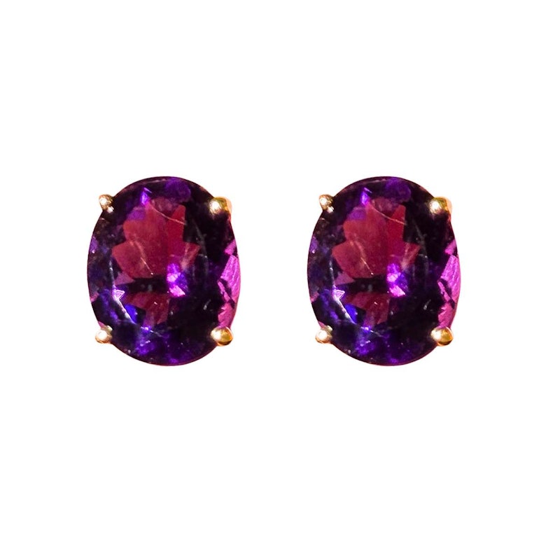 14k Yellow Gold Oval Amethyst Stud Earrings