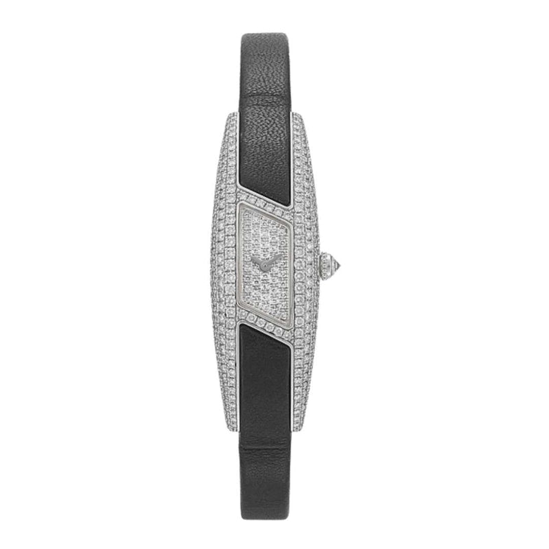 Cartier Himalia 18k White Gold Diamond-Set Watch with Black Calfskin Strap