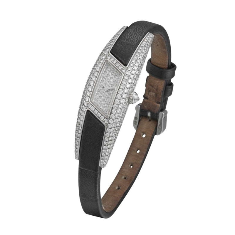 Cartier Himalia 18k White Gold Diamond-Set Watch with Black Calfskin Strap