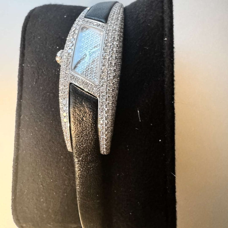 Cartier Himalia 18k White Gold Diamond-Set Watch with Black Calfskin Strap
