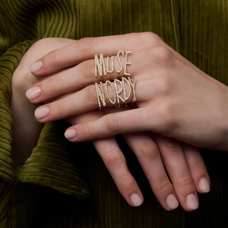 KWIT 14k Rose Gold Black Diamond Letter "E" Ring