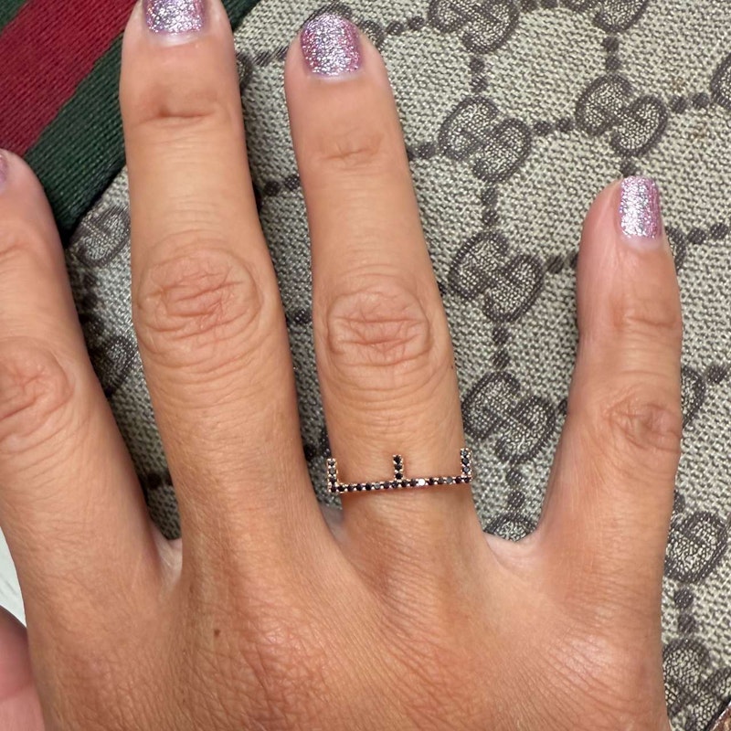 KWIT 14k Rose Gold Black Diamond Letter "E" Ring