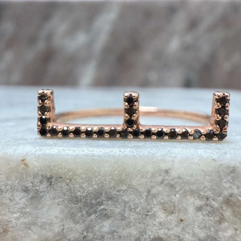 KWIT 14k Rose Gold Black Diamond Letter "E" Ring