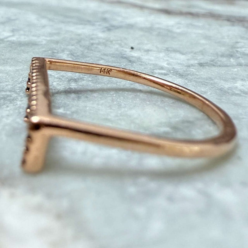 KWIT 14k Rose Gold Black Diamond Letter "E" Ring