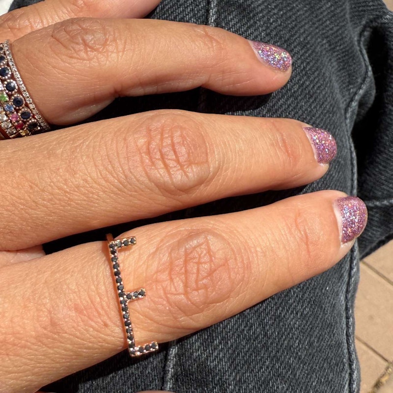KWIT 14k Rose Gold Black Diamond Letter "E" Ring