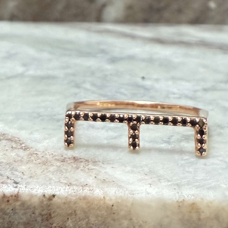 KWIT 14k Rose Gold Black Diamond Letter "E" Ring