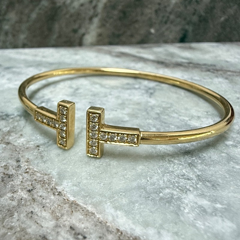 Tiffany & Co. Yellow Gold Diamond “T” Wire Bracelet
