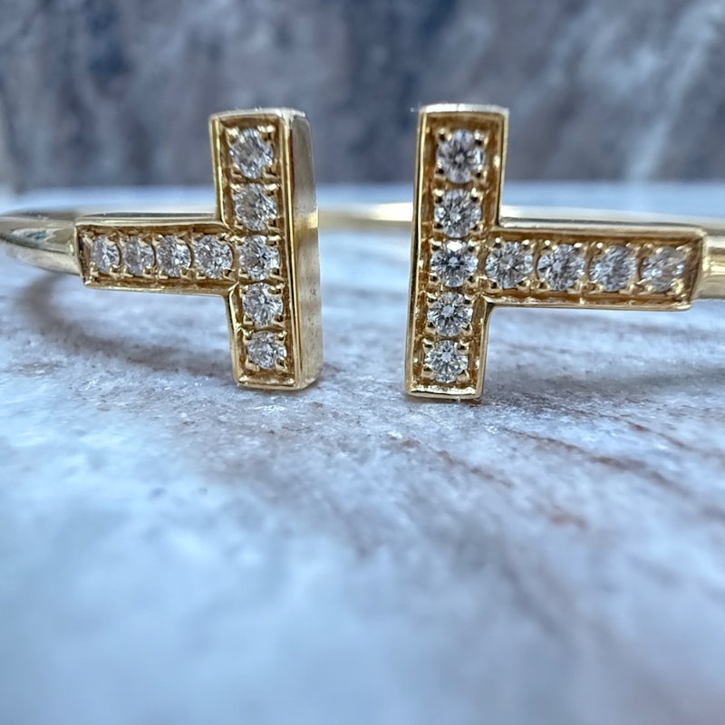 Tiffany & Co. Yellow Gold Diamond “T” Wire Bracelet