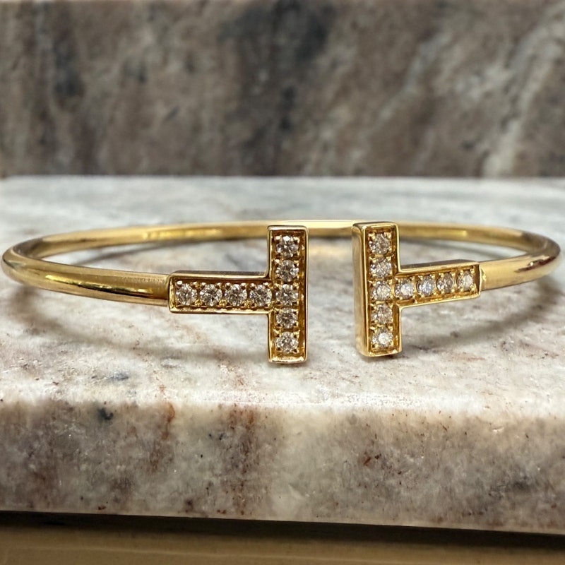 Tiffany & Co. Yellow Gold Diamond “T” Wire Bracelet