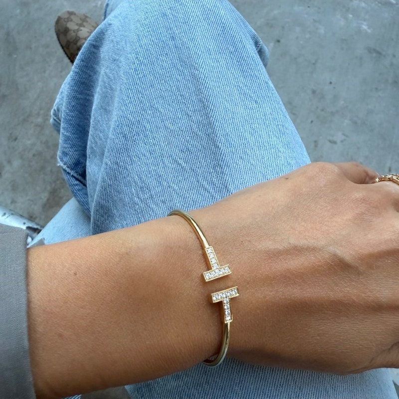 Tiffany & Co. Yellow Gold Diamond “T” Wire Bracelet