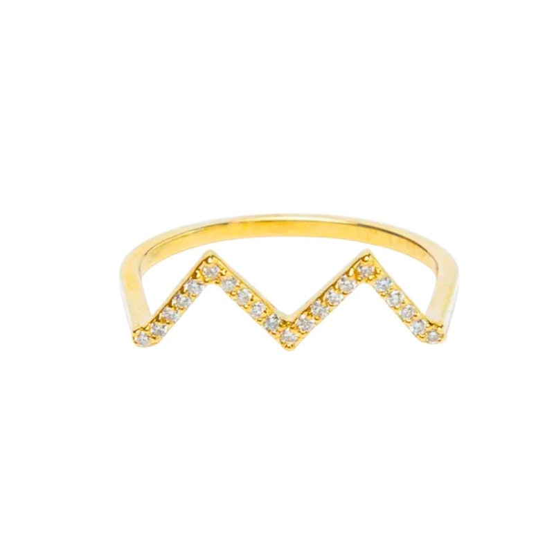 KWIT 14k Yellow Gold Diamond Letter MW Zig Zag Ring