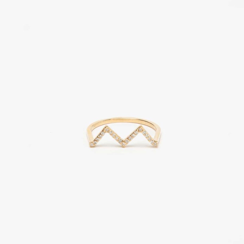 KWIT 14k Yellow Gold Diamond Letter MW Zig Zag Ring