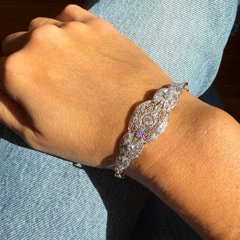 Antique Platinum and 14k Yellow Gold Diamond Filigree Bracelet