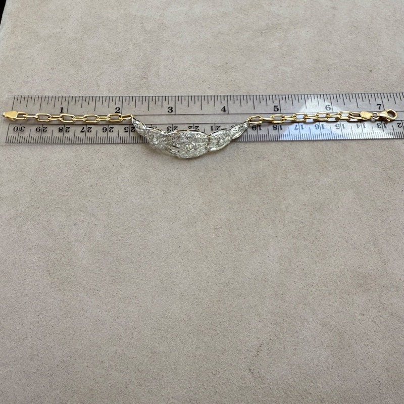 Antique Platinum and 14k Yellow Gold Diamond Filigree Bracelet