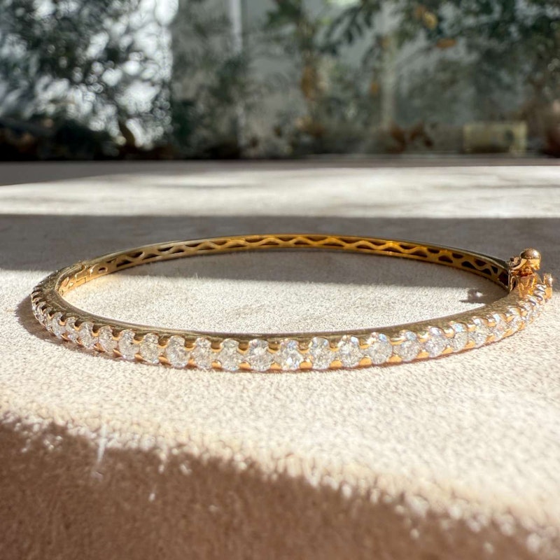 14k Yellow Gold Diamond Line Bangle Bracelet