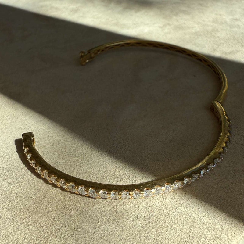 14k Yellow Gold Diamond Line Bangle Bracelet