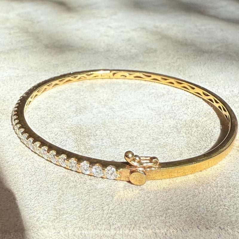 14k Yellow Gold Diamond Line Bangle Bracelet