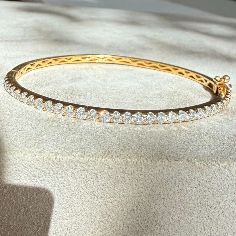 14k Yellow Gold Diamond Line Bangle Bracelet