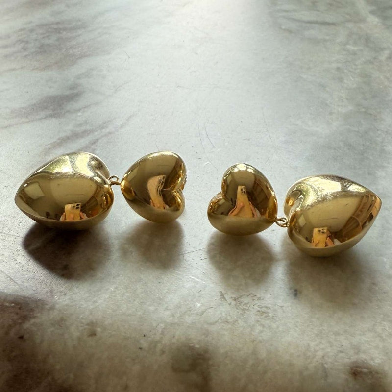 Shylee Rose 14k Yellow Gold Double Heart Puff Earrings