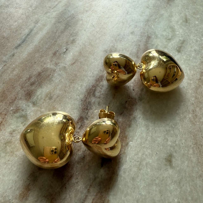 Shylee Rose 14k Yellow Gold Double Heart Puff Earrings