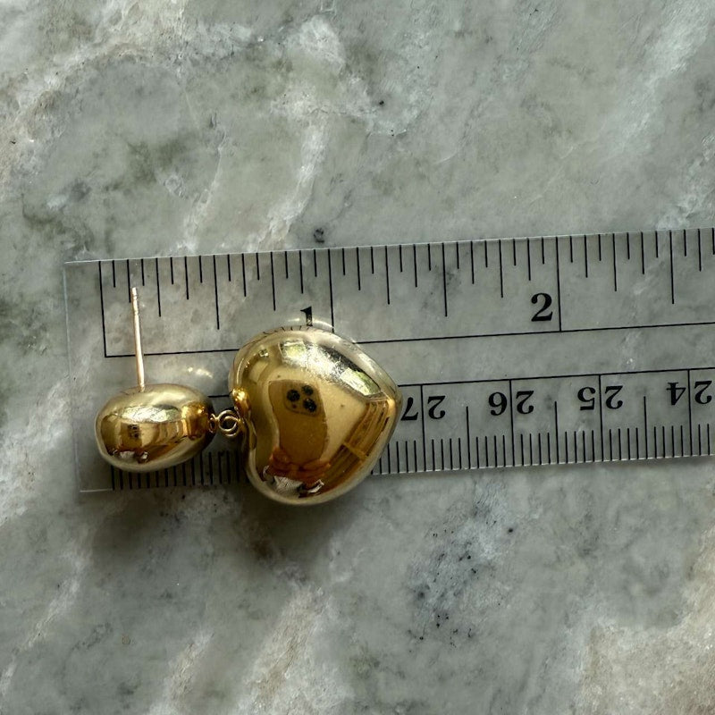 Shylee Rose 14k Yellow Gold Double Heart Puff Earrings
