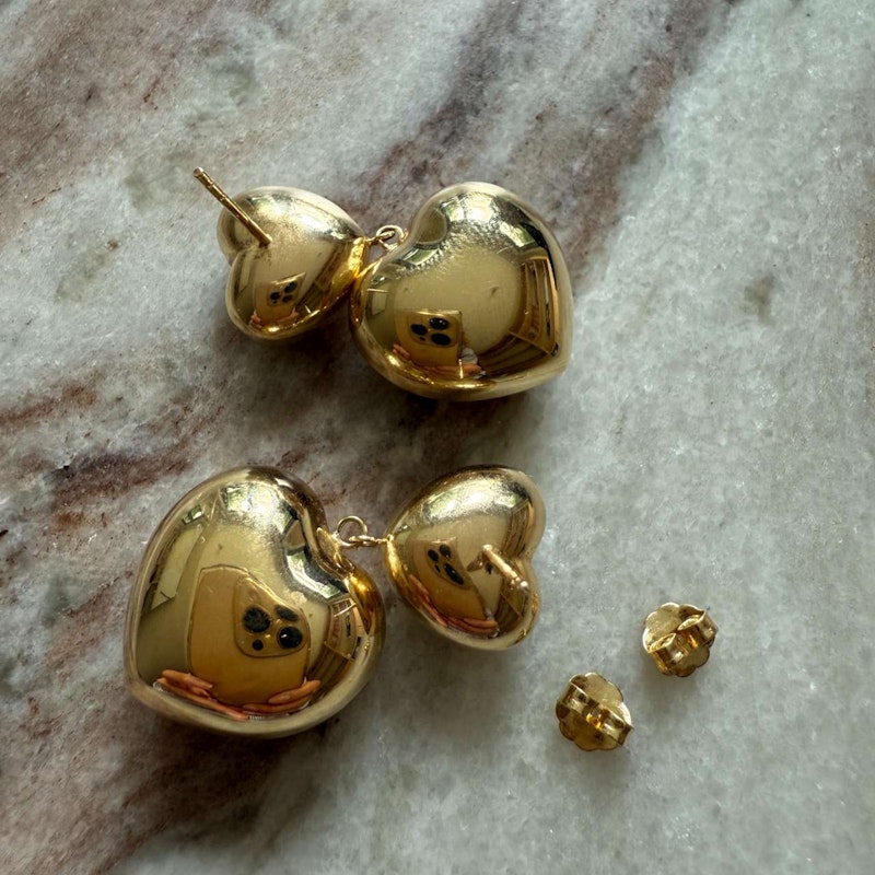Shylee Rose 14k Yellow Gold Double Heart Puff Earrings