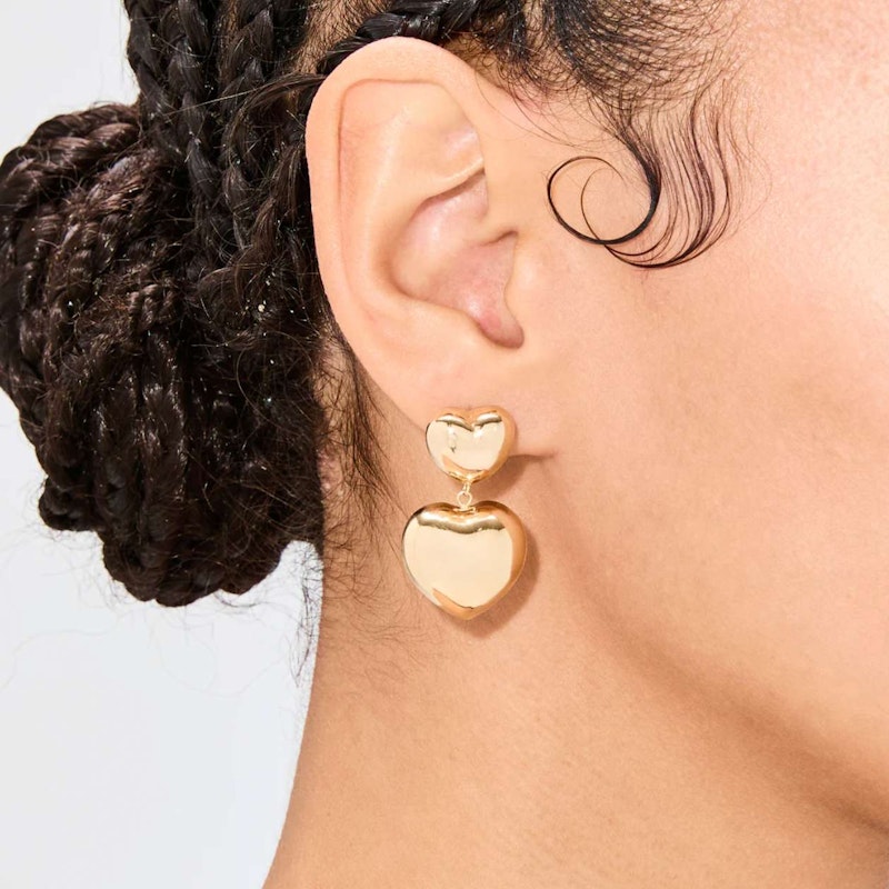 Shylee Rose 14k Yellow Gold Double Heart Puff Earrings