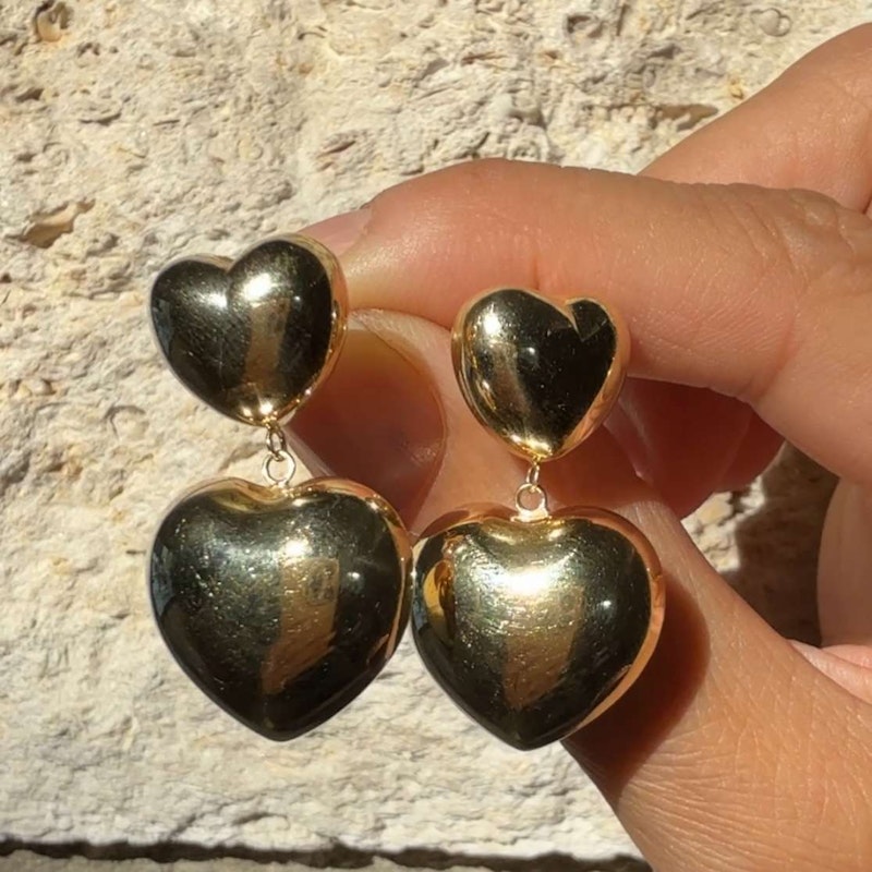 Shylee Rose 14k Yellow Gold Double Heart Puff Earrings